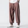 Loose Cotton-Linen Monk Pants with Hem - Lay Buddhist Meditation Wear for Spring and Summer