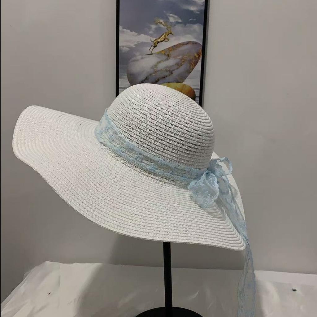 French temperament straw hat women's seaside beach vacation sunshade sunscreen large brim sun hat photo show small face self-operated