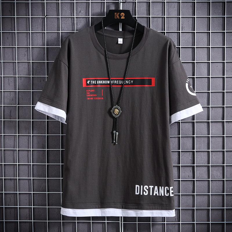 Camiseta de Verano para Hombre 2020 de Moda de Corte Holgado de Media Manga Dos en Uno