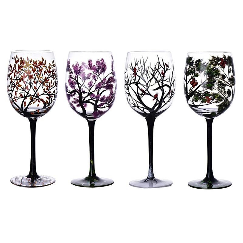 Vier Jahreszeiten Bäume Weingläser Kelch Kreativ Bedruckt Rundes Glas für Wein Bier Cocktail Großes Fassungsvermögen Glasbecher Geschenk