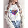 European Size Women'S Casual T-Shirt with Vibrant Heart  Butterfly Print - Short Sleeve, Round Neck, Slim Fit