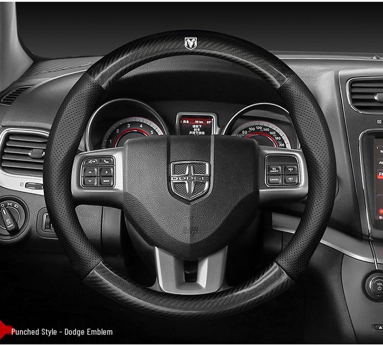 Dodge Lenkradbezug - Echtes Leder & Kohlefaser, Universelle Passform für alle Jahreszeiten