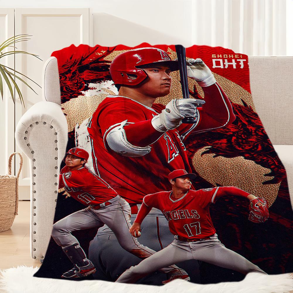Baseballspieler Star Decke Plüsch Nickerchen S-Shohei Sofateppich für O-Ohtani Wohnzimmer Büro Schlafzimmer Geburtstag Zuhause Reise Kinder Geschenke