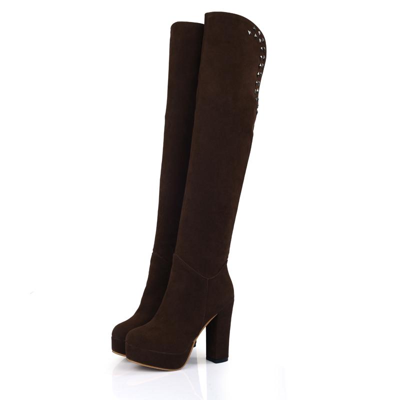 Damskor med hög klack, sexig europeisk och amerikansk stil höst och vinter nya vattentäta platå tjock klack stor storlek romerska medelhöga stövlar