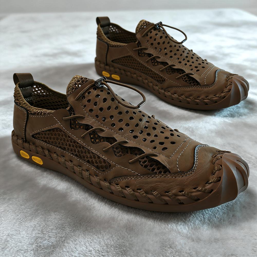

Men s Breathable Mesh Hiking Shoes Lightweight Non-slip Genuine Leather Casual Loafers for Outdoor Walking Comfort Summer Daily Travel 39 коричневый
