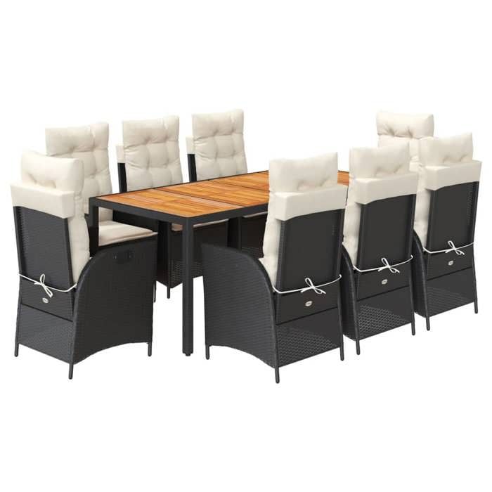 VidaXL 9-Piece Garden Dining Set with Cushions, Table and Chairs with Adjustable Backrest, Outdoor Furniture, 3213092