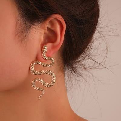 Retro Three-dimensional Snake Shaped Earrings, Fashionable Punk Geometric Alloy Carved Animal Snake Earrings, Earrings