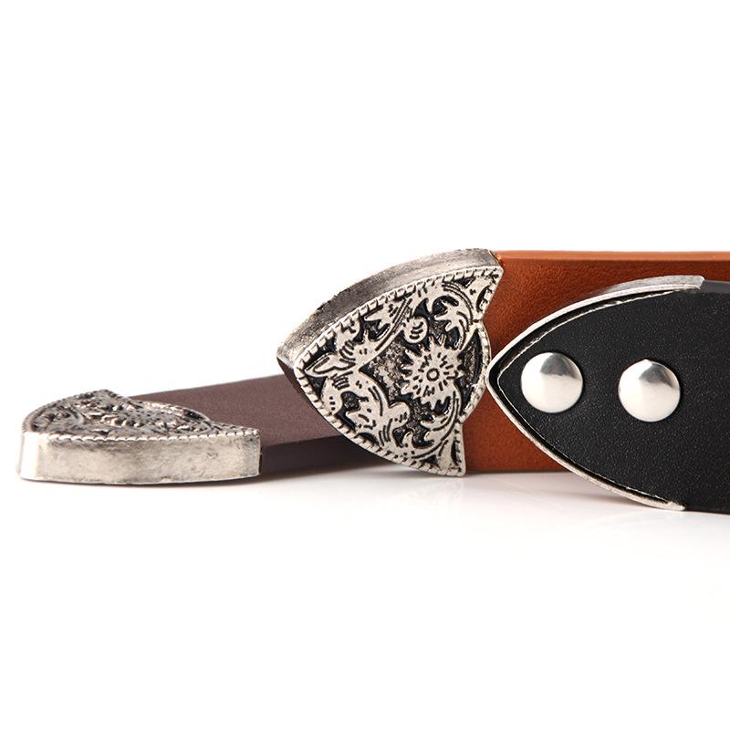 New Women's Belt, European and American Retro Carved Alloy Buckle Belt, Versatile Jeans and Clothing Double Buckle Belt