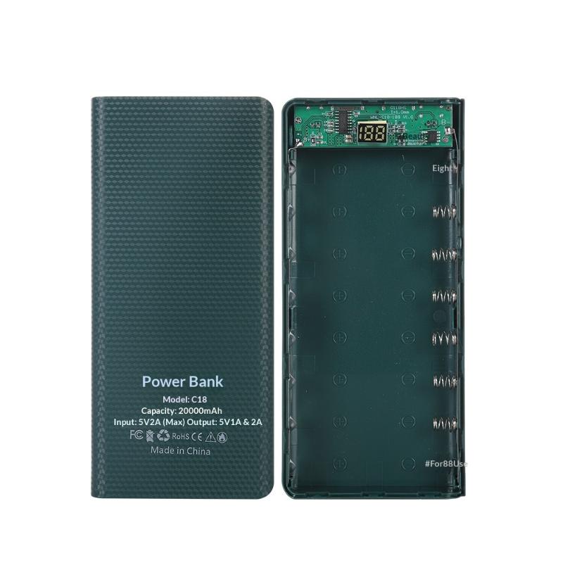 Diy 8*18650 Battery Power Bank Case Charge Storage Box 5V Dual Usb Type C Battery Holder Box Pd Qc3.0 Fast Charge For Phone