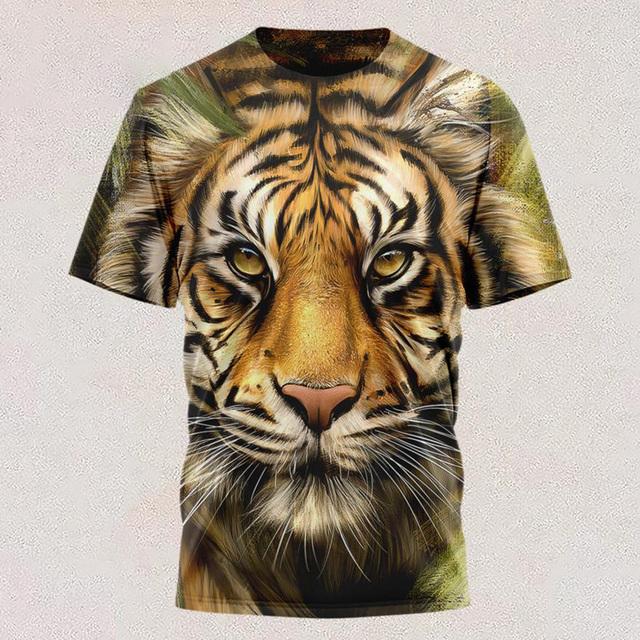 New T Shirt Full-color Tiger Head Short-sleeved Cool T-shirt Round Neck 3d Printed Casual Short-sleeved Shirt Oversized Clothing
