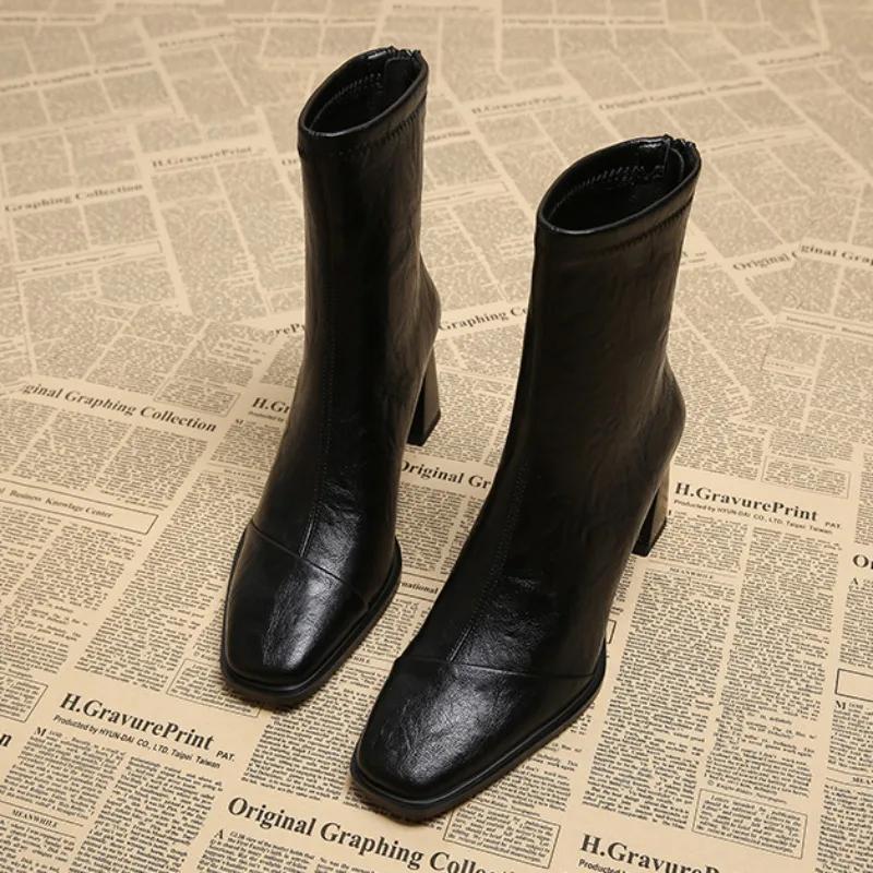 

Высококачественная женская обувь, женские сапоги до середины икры, модные туфли с квадратным носком для офиса и карьеры, новые однотонные туфли с молнией сзади для женщин 38 чёрный