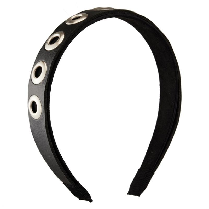 

Rocker Chic Leather Hairband Rivets Decoration Halloween Hairpieces Delicate Headband for Costume and Daily Wear чёрный
