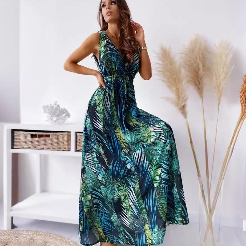 Sommer neuer Stil elegant, großzügig und schön Allround-Damen ärmelloses bedrucktes Neckholder-Trägerkleid