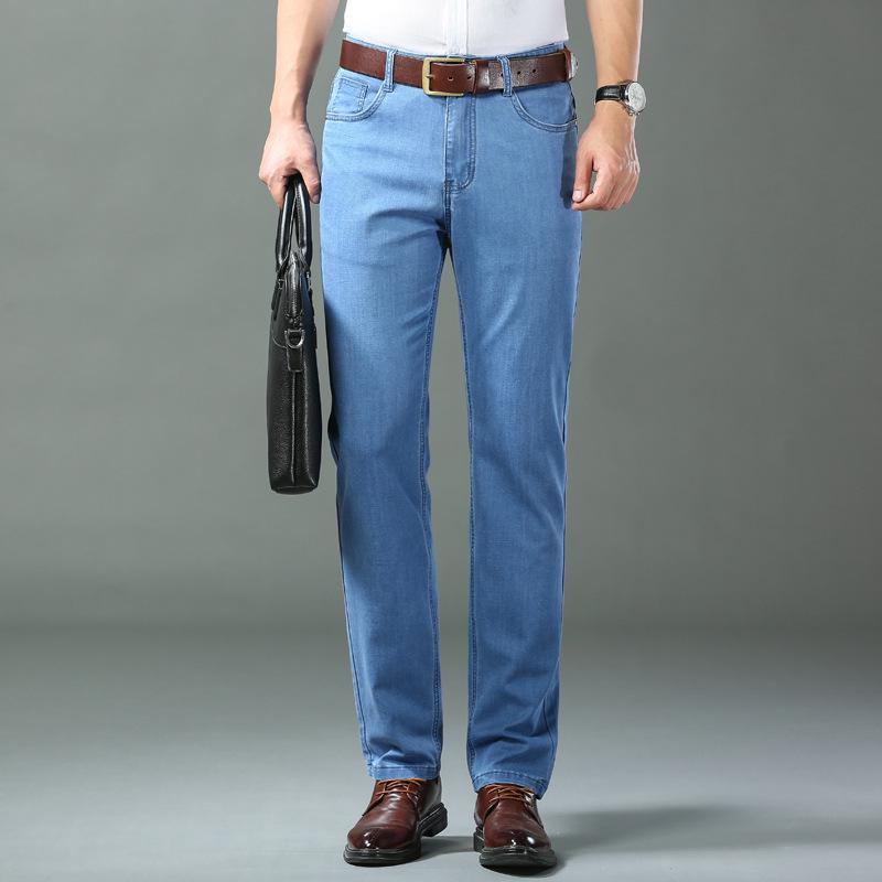 Men s 2025 Summer Ice Silk Slim Fit Straight Leg Jeans 30 светло-синий