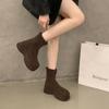 European station women's shoes 25 autumn classic fashion soft elastic fleece round head heightening light thick sole sleeve low boots