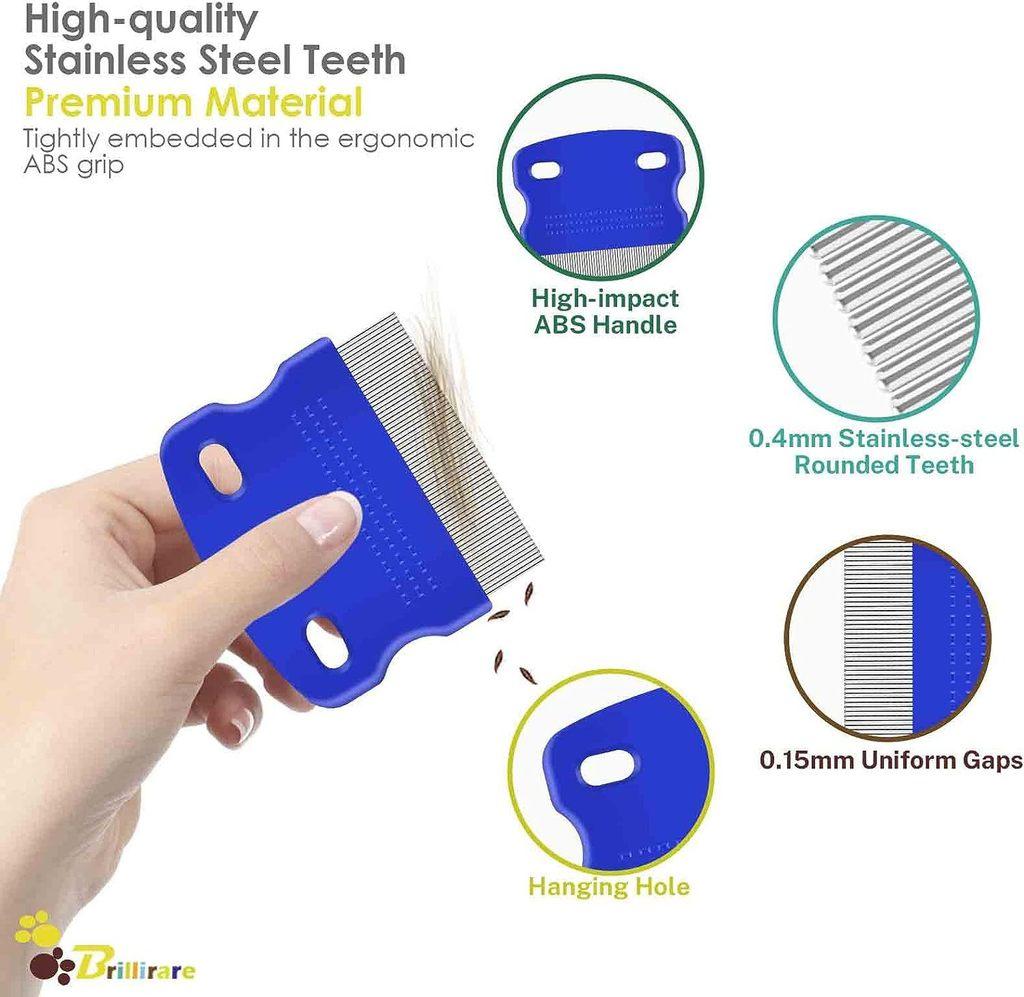 Blue Pet Flea Comb Kit With Durable Stainless Steel For Cat And Dog Shedding And Cleaning