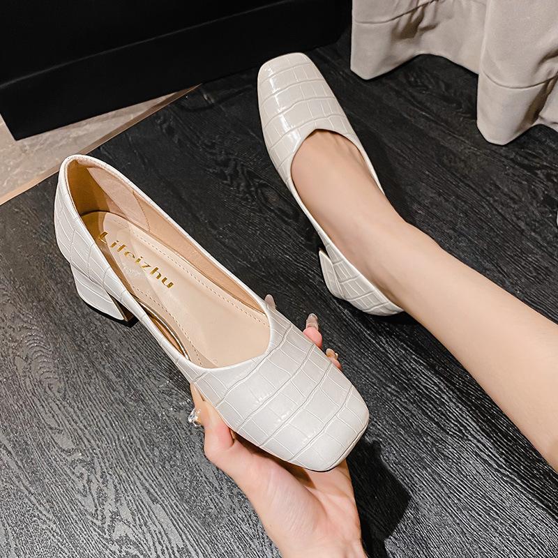 New Designers Classics Square Toe Chunky Heel Women Pumps High Heels Work Shoes Elegant Black White Office Ladies Shoe Size35-43