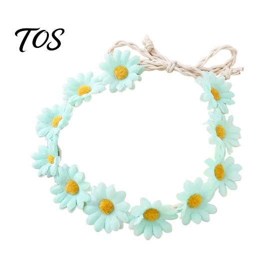 Cute Macaron Color Flower Crown Daisy/Sunflower Wreath Headband for Women Girls, Adjustable Floral Fabric Daisy Headpiece Beach Vacation Wedding