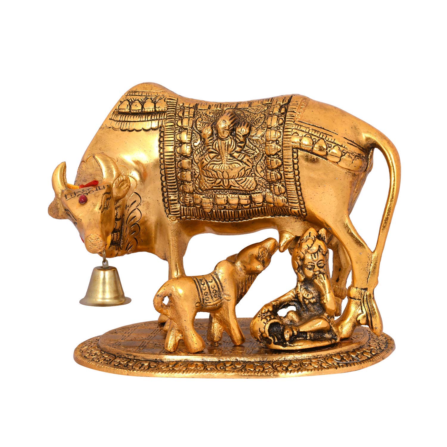 Gold Kamdhenu Cow With Calf Vastu Gau Mata Spiritual Vastu Pooja Figurine Idol
