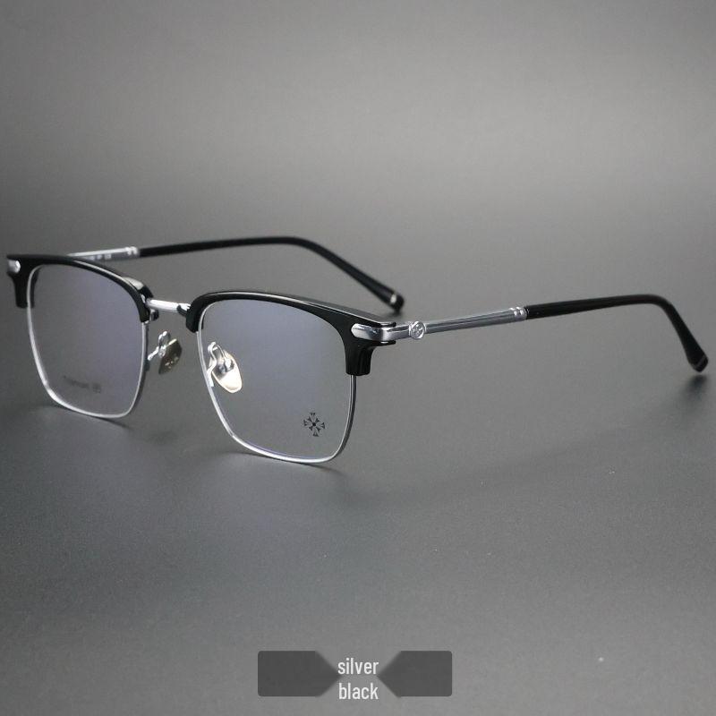 Men's PUNK Retro Titanium Eyebrow Half-Rim Glasses Frame, Large-Face Fit