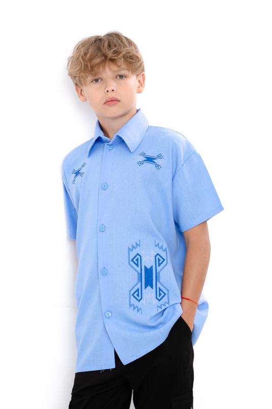 

Сорочка (хлопчики) – Льон Віскоза, Короткий рукав, Літо, 6475-070-22-1 HC 140 м яч синього кольору