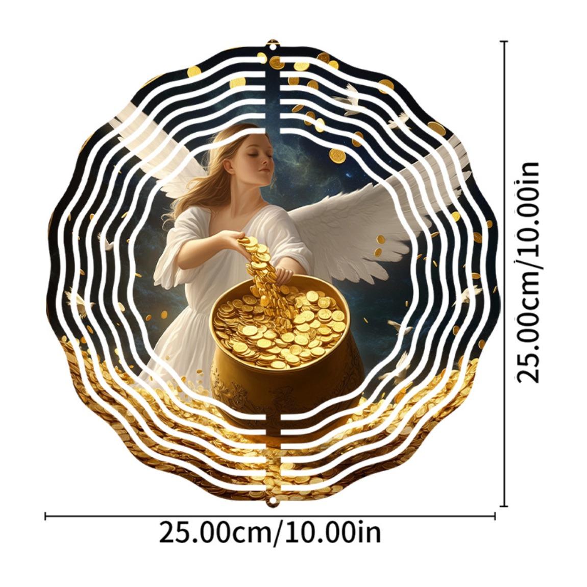 

Ангел Богатства Колокольчик Ветра - Элегантный Металлический Садовый Декор с Золотыми Монетами и Фигуркой Ангела, Идеально подходит для Патио, Двора или Дома 01A