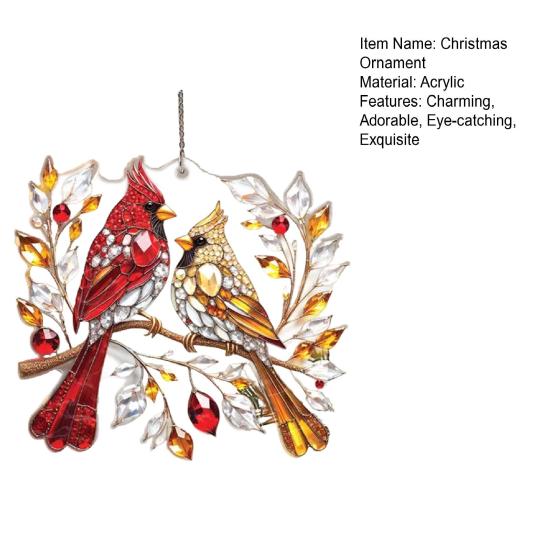 Red Bird Suncatcher Stained Glass Bird Couple Window Wall Door Hanging Ornament Memorial Gifts for Women Couples Bird Lovers