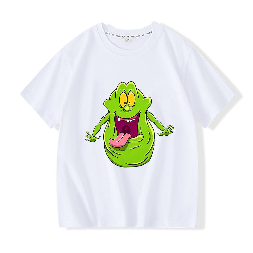 100% Cotton Ghostbusters Children's T-shirts Funny Slimer Cartoon Print Short Sleeve Boys Girls Tee Casual Crew Neck Tops Summer