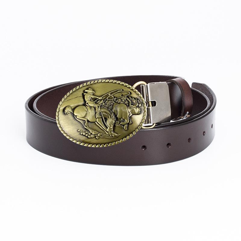 Men's Western Cowboy Two-Layer Cowhide Belt - Stylish and Casual American Waistband
