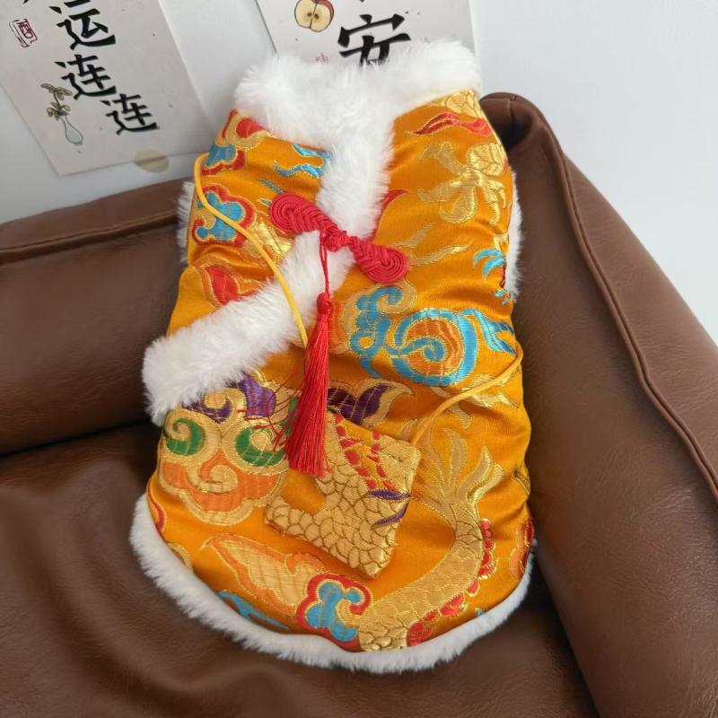

New Year Dog Clothes Tang Suit Chinese Spring Festival Pet Apparel Coat Pomeranian Poodle Bichon Schnauzer Clothing Dog Costume S жёлтый