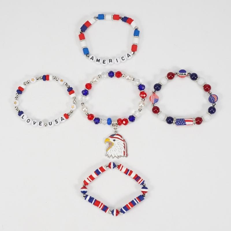 Artificial Crystal Bracelet Elastic Bracelet Independence Day Handmade Bracelet Stackable Bracelets for Adding Charm