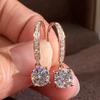 Women's Cross Zircon Four-Claw Round White Diamond Stud Earrings with Ear Hooks and Cuffs
