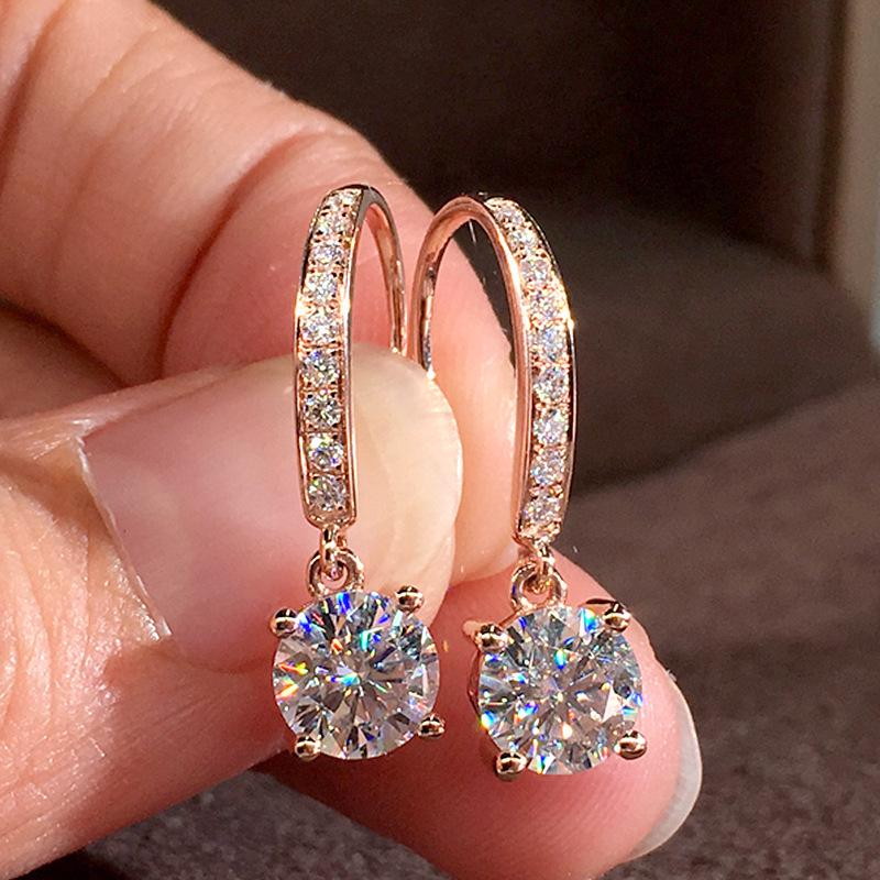 Women's Cross Zircon Four-Claw Round White Diamond Stud Earrings with Ear Hooks and Cuffs