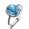 S925 Silver Oval Natural Turquoise Ring for Men and Women