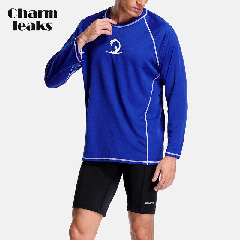 CHARMLEAKS Men Hiking Shirt Rashguard Dry-Fit Long Sleeve Running Shirts Loose Fit Rash Guard Top UPF 50+ Breathable Beach Wear