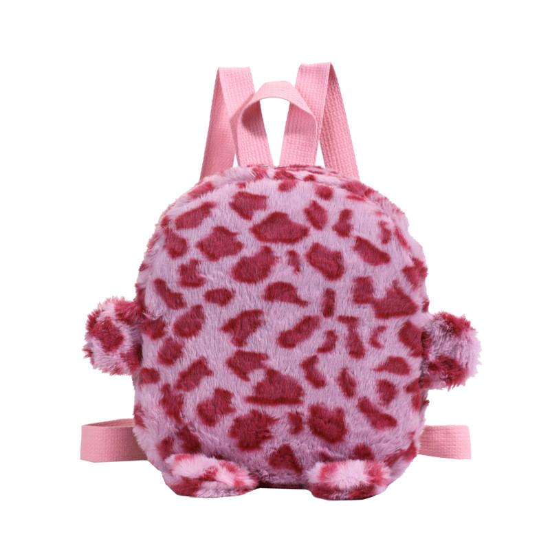 Plush Cozy Fashionable Leopard Design Kids Backpack Perfect For Wear Everyday
