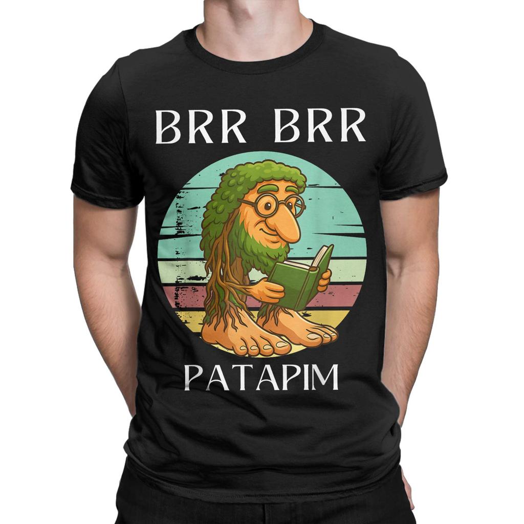 BRR Patapim Reading Book Funny Italian Brainrot Meme T Shirts for Men 100% Cotton T-Shirt Round Collar Tees Short Sleeve Clothes