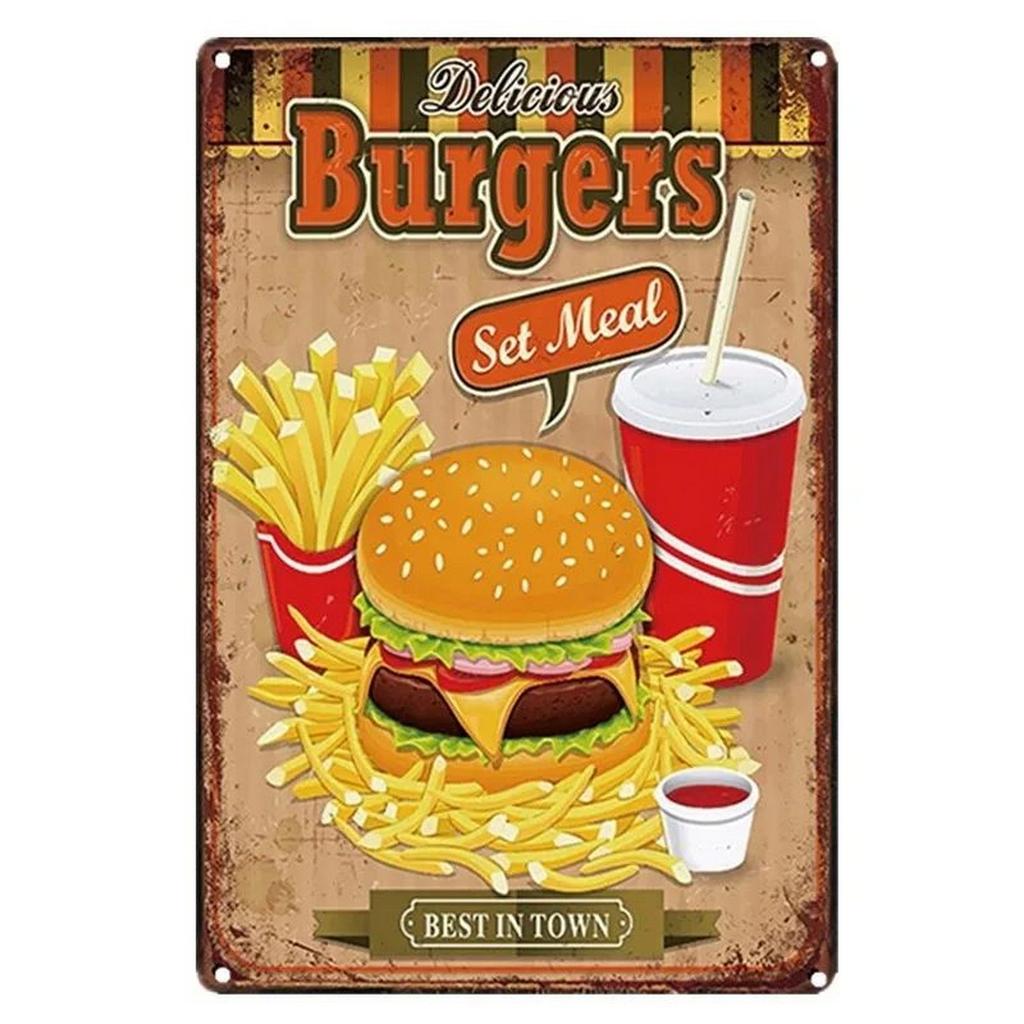 Plakett Metall Plåt Skyltar Handbuger Pommes Frites Väggdekoration Vintage Konst Affischer Järnmålning för Man Cave Hem Kafé Trädgårdsförening Bar