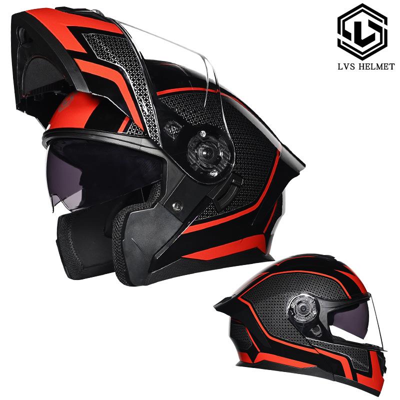LVS Helmet Men's and Women's Full Covering Double Lens Uncovering Helmet Bluetooth Personality Summer Half Helmet Four Seasons Electric Vehicle Racing