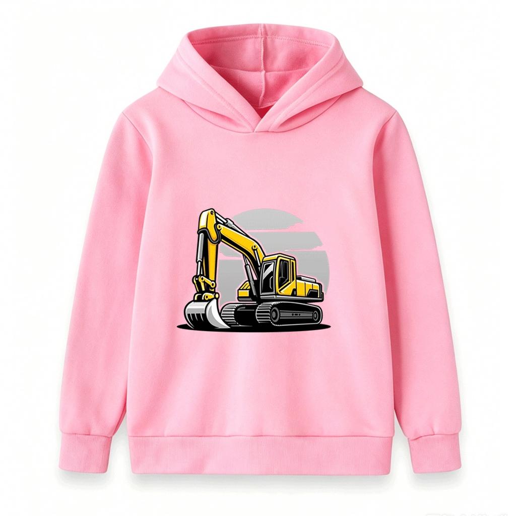 Kids Boys Girls Excavator Print Pullover Hoodie Casual Long Sleeve Warm Sweatshirt for Toddlers