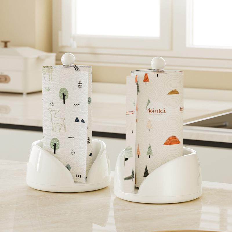 Desktop Rotating Kitchen Tissue Holder with ABS Base 201 Stainless Steel Tube for Paper Towels and Foil Storage