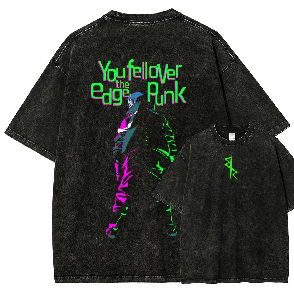 Trendsetter Loose Clothes Cyberpunk Edgerunners Anime Liefhebber Gewassen T-shirt Kleding voor het hele jaar hoge kwaliteit persoonlijkheid Kleding Grote Maten Unisex Nieuw Model Kleding voor stellen L