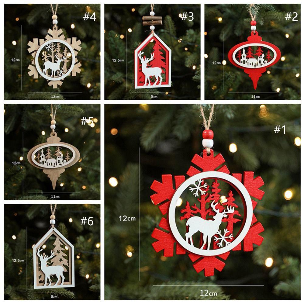 2pcs Red White Christmas Wooden Snowflakes Pendant Handmade Christmas Tree Ornaments  Party Favors