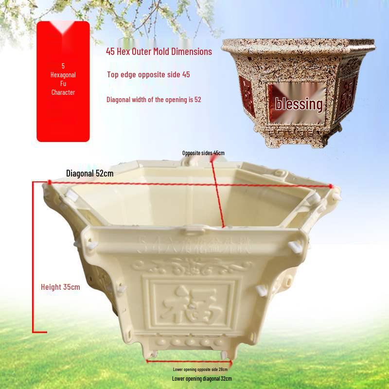 Extra Large Hexagonal Roman Column Cement Flower Pot Mold - Full Set DIY Model