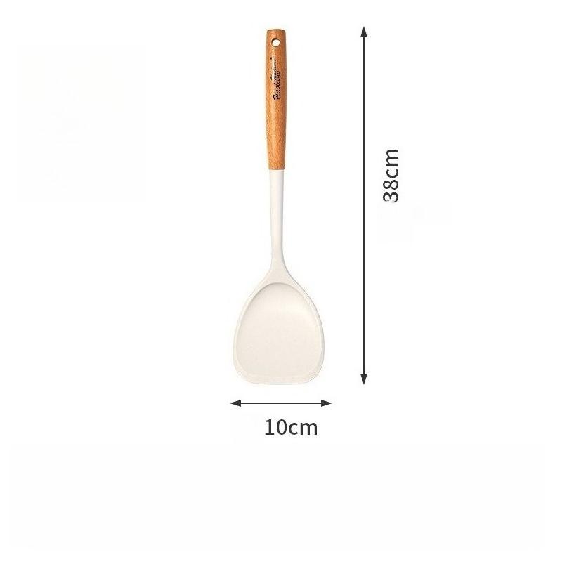 Large Beech Wood Handle Silicone Kitchen Utensils: Silicone Spatula, Spoon, and Stir-Fry Spatula Set for Non-Stick Pans