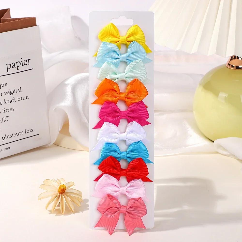 BABY BOWS 10Pcs/set Solid BB Hair Clips for Girls Ribbon Bowknots Boutique Barrettes Hairpins Headwear Kids Hair Accessories