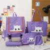 School Bag Academy's New Three Four Five Six Primary School Students Five-piece Backpack Cute Cat Print Middle School Student Schoolbag