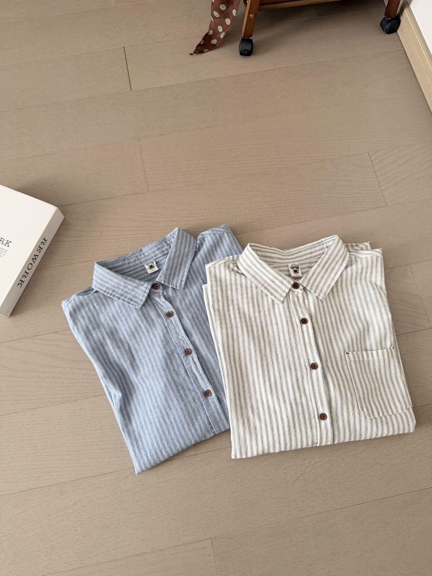 Korean Style Retro Vertical Striped Long Sleeve Cotton Shirt - Casual, Slimming, and Versatile Medium