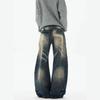 American retro lightning pattern dirty dyed cat whisker jeans men's and women's niche washed silhouette thin scimitar pants