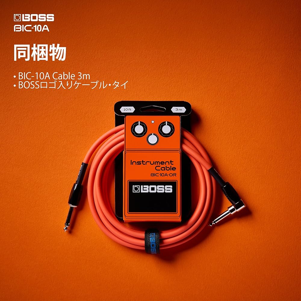 BOSS Boss BIC-10A-OR Guitar Cable Orange 3m L Type - Straight Type Oxygen-free Braided Cable